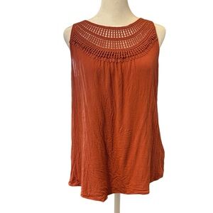 Maurice’s Tank Top, Orange Crochet Trim Sleeveless Shell Camisole, Small